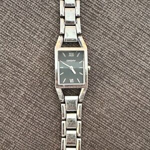 DKNY Metallic Silver Watch with Black Dial